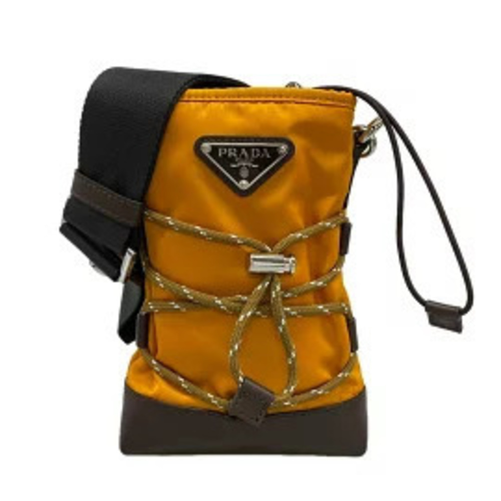 Prada Shoulder Bag Smartphone Case Orange Dark Brown Leather